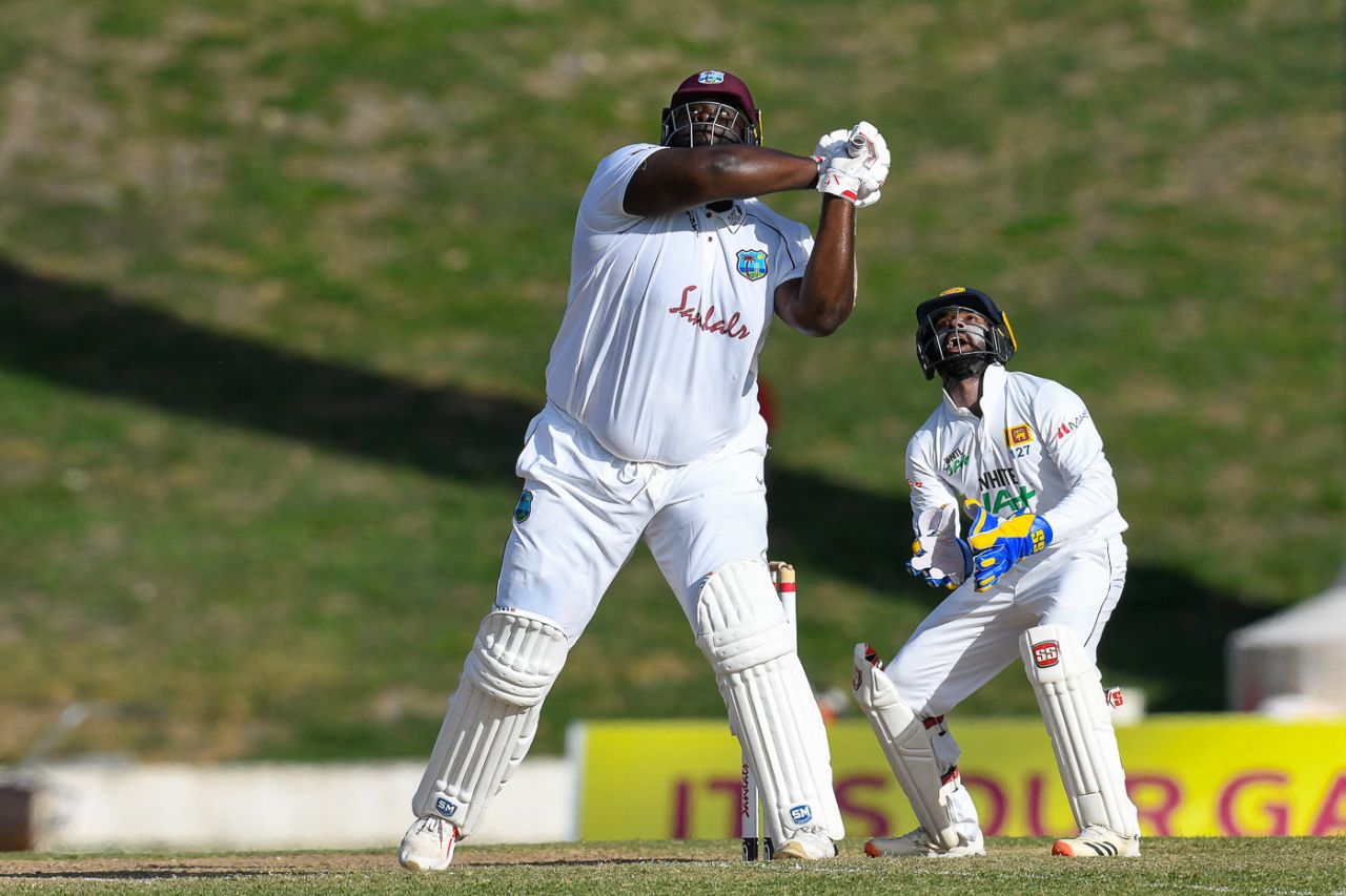 Rahkeem Cornwall pulls for six, West Indies vs Sri Lanka, 1st Test, North Sound, 2nd day, March 22, 2021