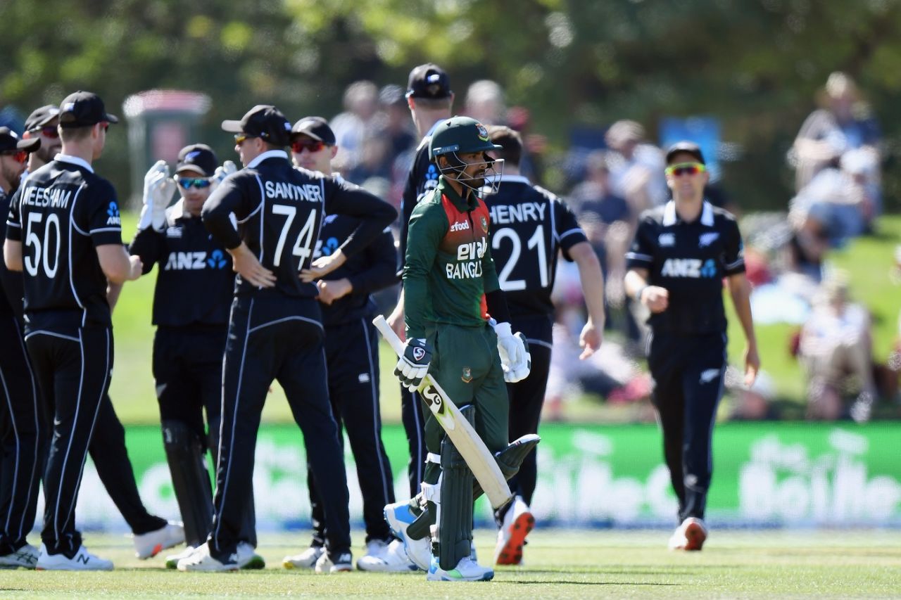 Liton Das walks back for a duck, New Zealand vs Bangladesh, 2nd ODI, Christchurch, March 23, 2021