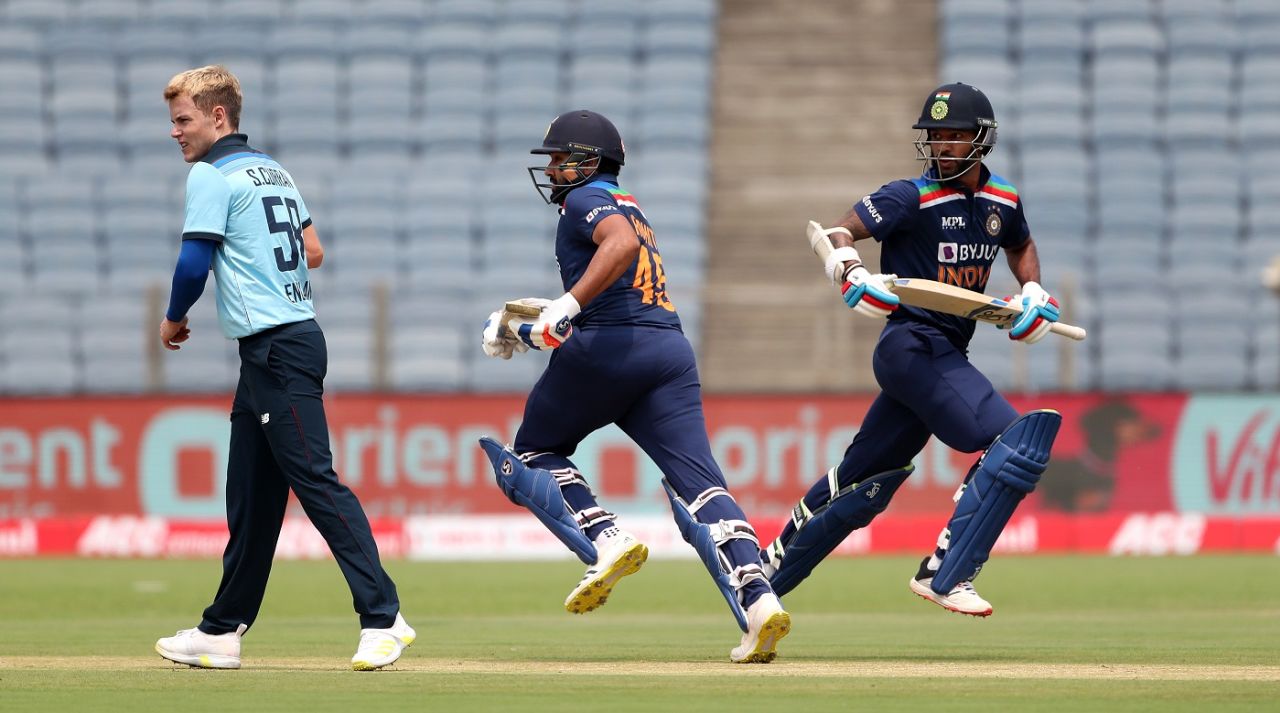 Rohit Sharma and Shikhar Dhawan take a run, India vs England, 1st ODI, Pune, March 23, 2021