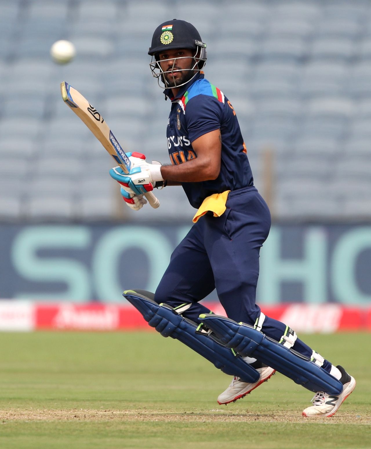 Shikhar Dhawan sets off for a run after playing to the off side, India vs England, 1st ODI, Pune, March 23, 2021