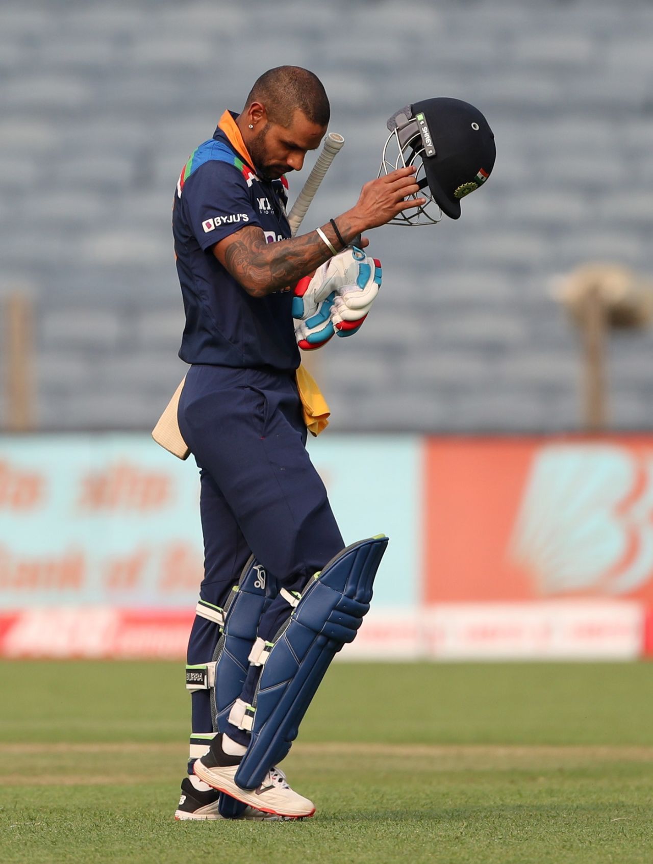 Shikhar Dhawan walks back after being dismissed for 98, India vs England, 1st ODI, Pune, March 23, 2021