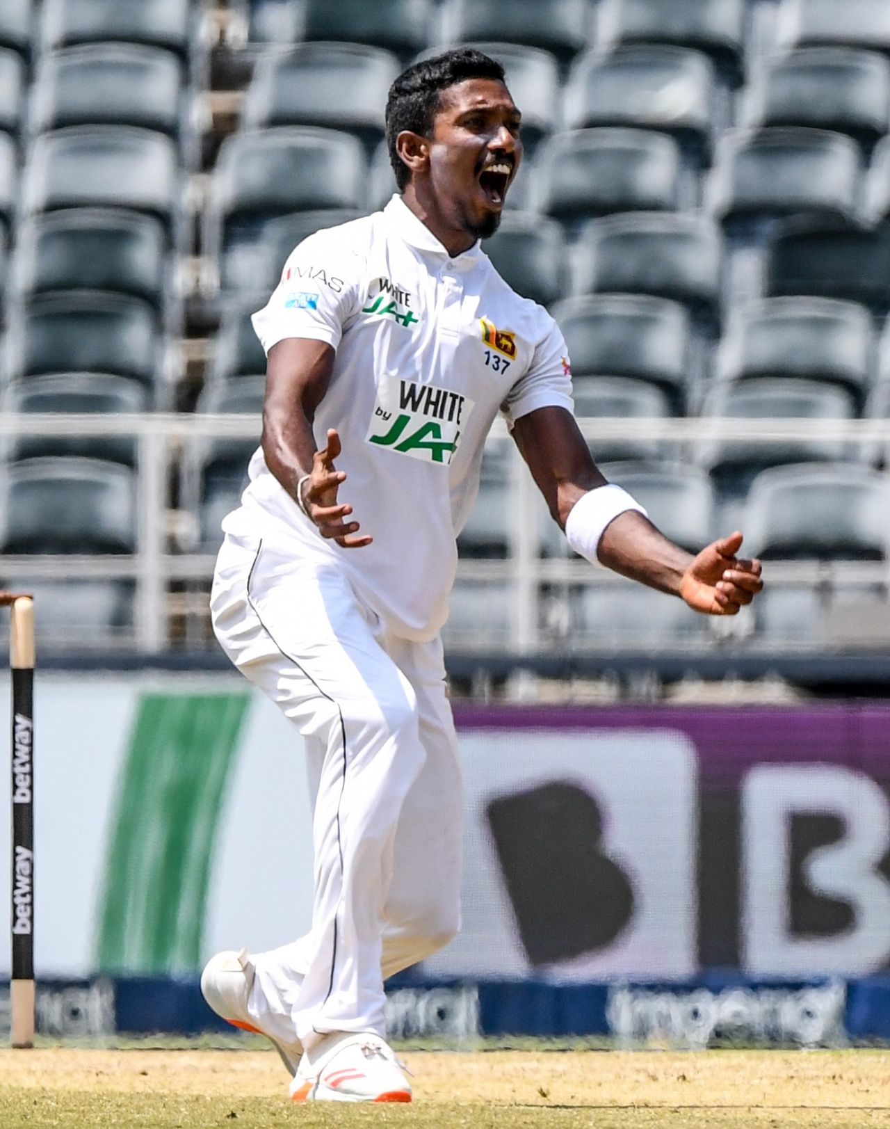 Vishwa Fernando celebrates a wicket, Johannesburg, January 4, 2021