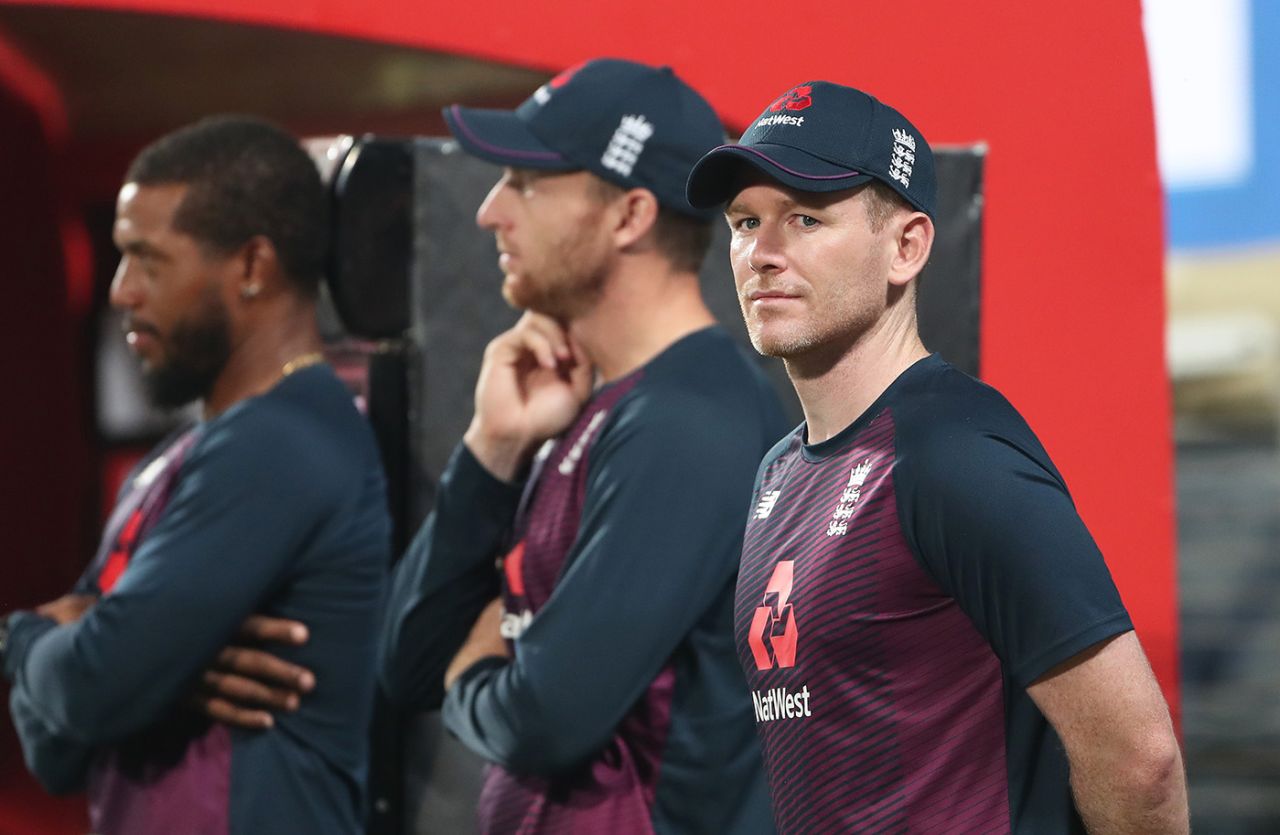 Eoin Morgan looks on during England's defeat in the final ODI, India vs England, 3rd ODI, Pune, March 28, 2021

