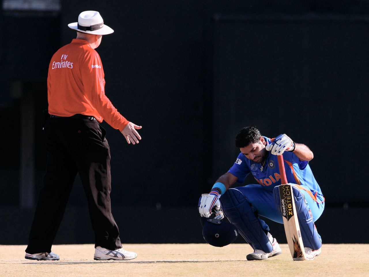 Umpire Steve Davis checks on Yuvraj Singh, India v West Indies, Group B, World Cup 2011, Chennai, March 20, 2011