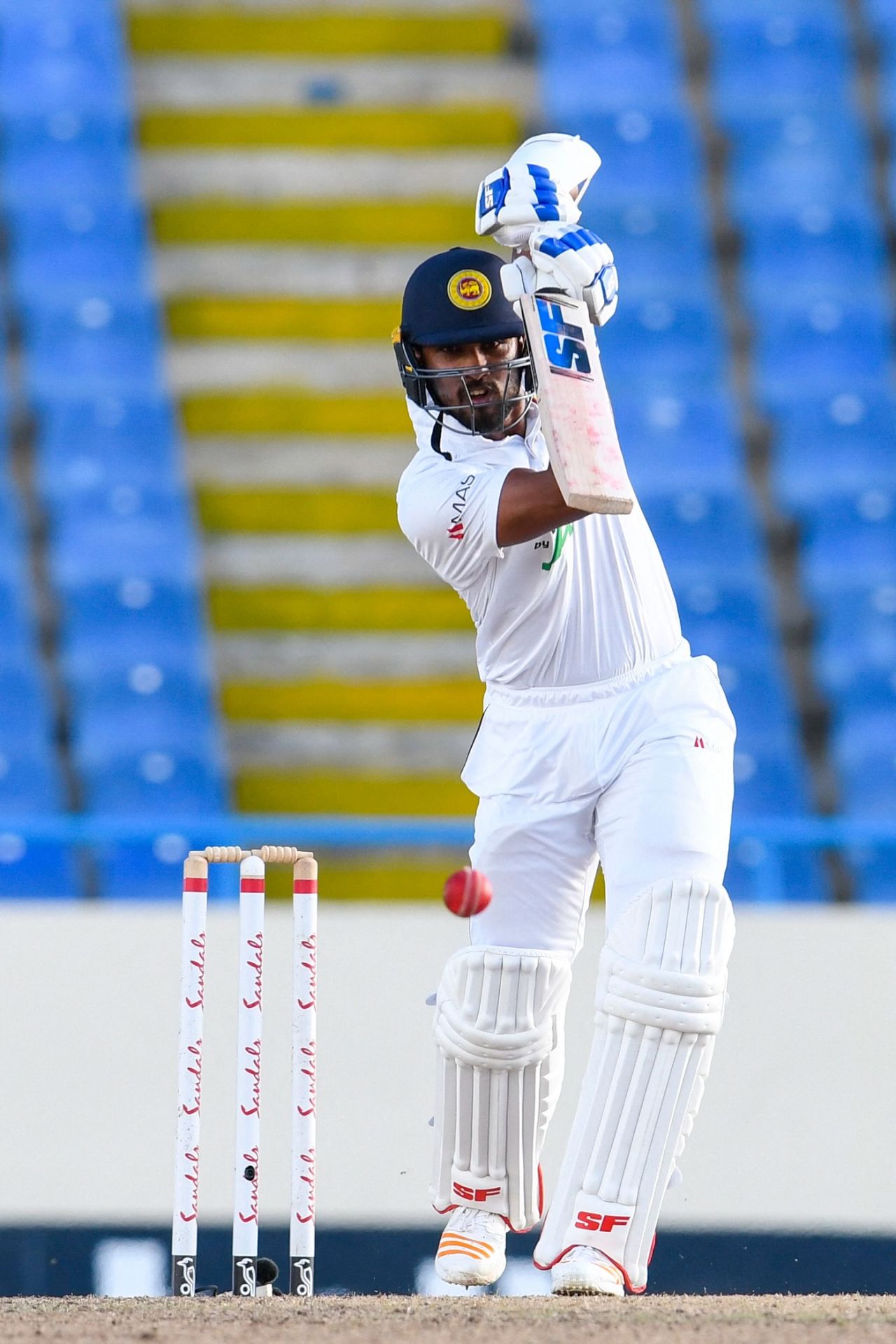 Dinesh Candimal plays handsomely down the ground, West Indies vs Sri Lanka, 2nd Test, North Sound, 2nd day, March 30, 2021