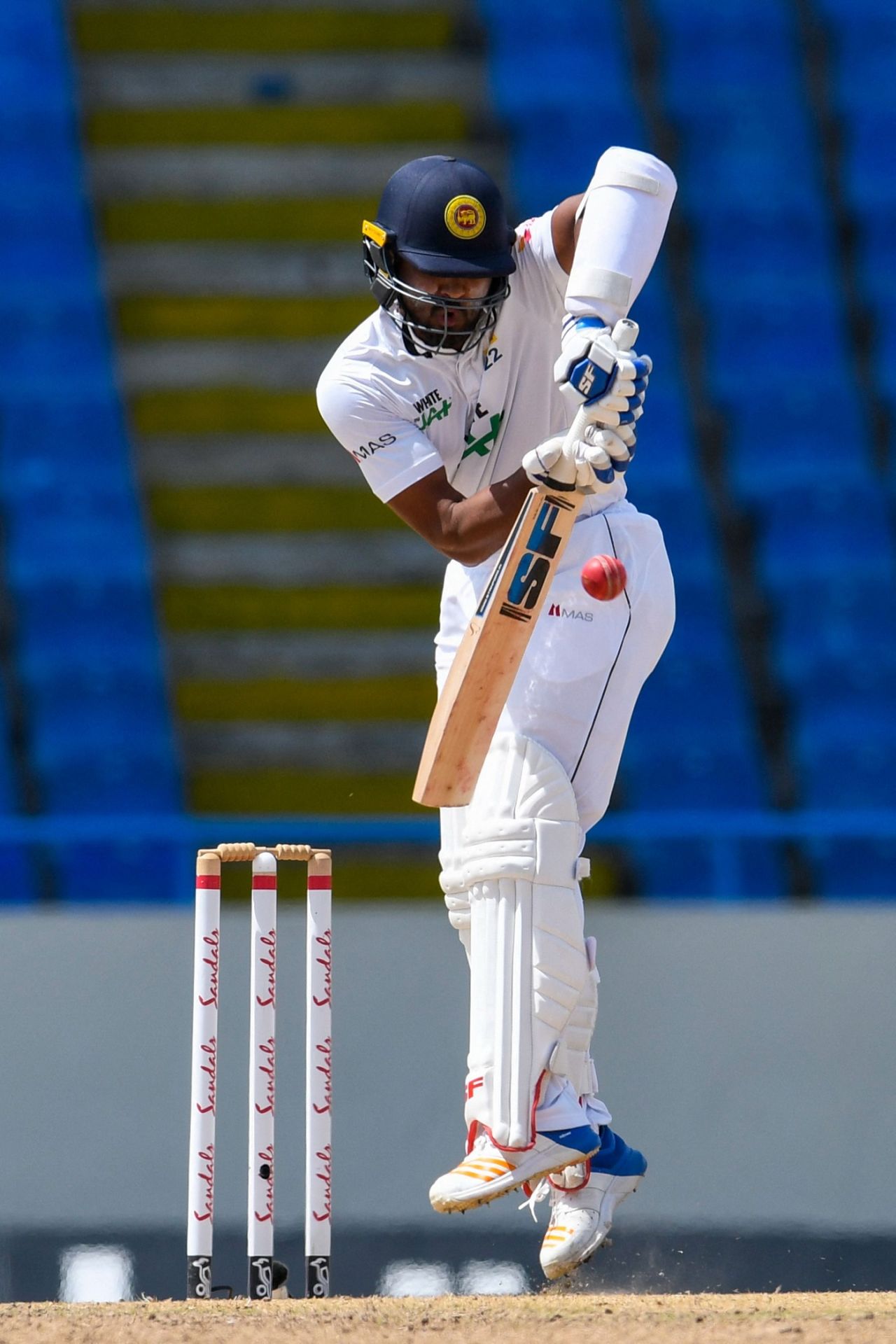 Dinesh Candimal defends off the back foot, West Indies vs Sri Lanka, 2nd Test, North Sound, 3rd day, March 31, 2021