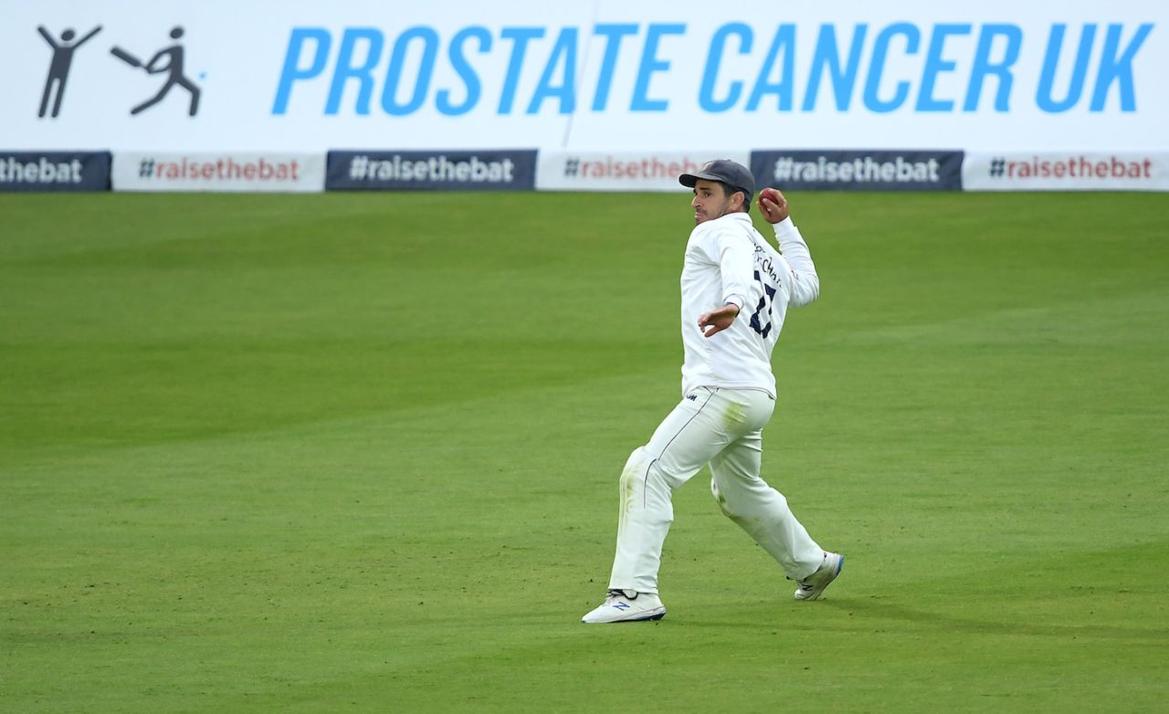 Ryan Ten Doeschate fields in front of a Prostate Cancer UK board, Day 4, Final, Somerset and Essex, Bob Willis Trophy, Lord's, September 26, 2020