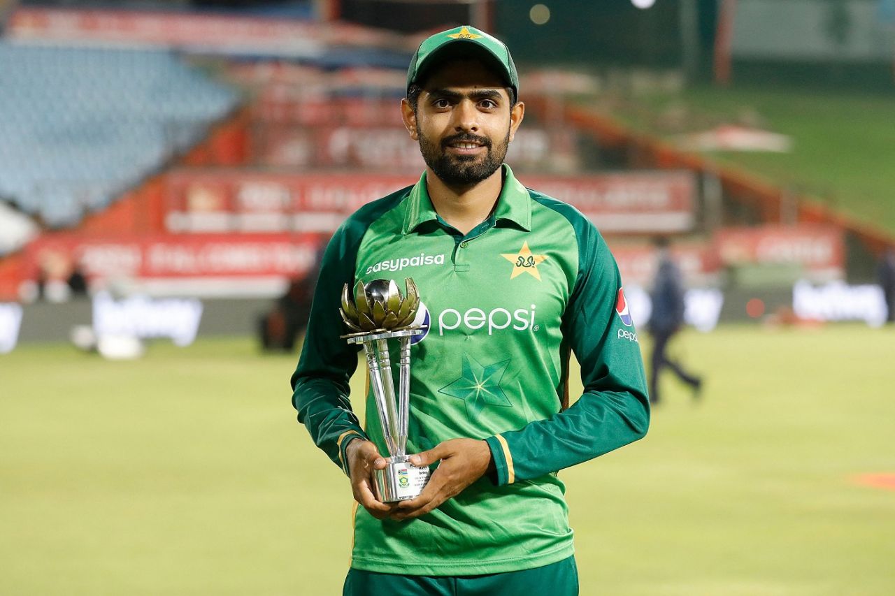 Babar Azam poses with the series trophy, South Africa vs Pakistan, 3rd ODI, Centurion, April 7, 2021