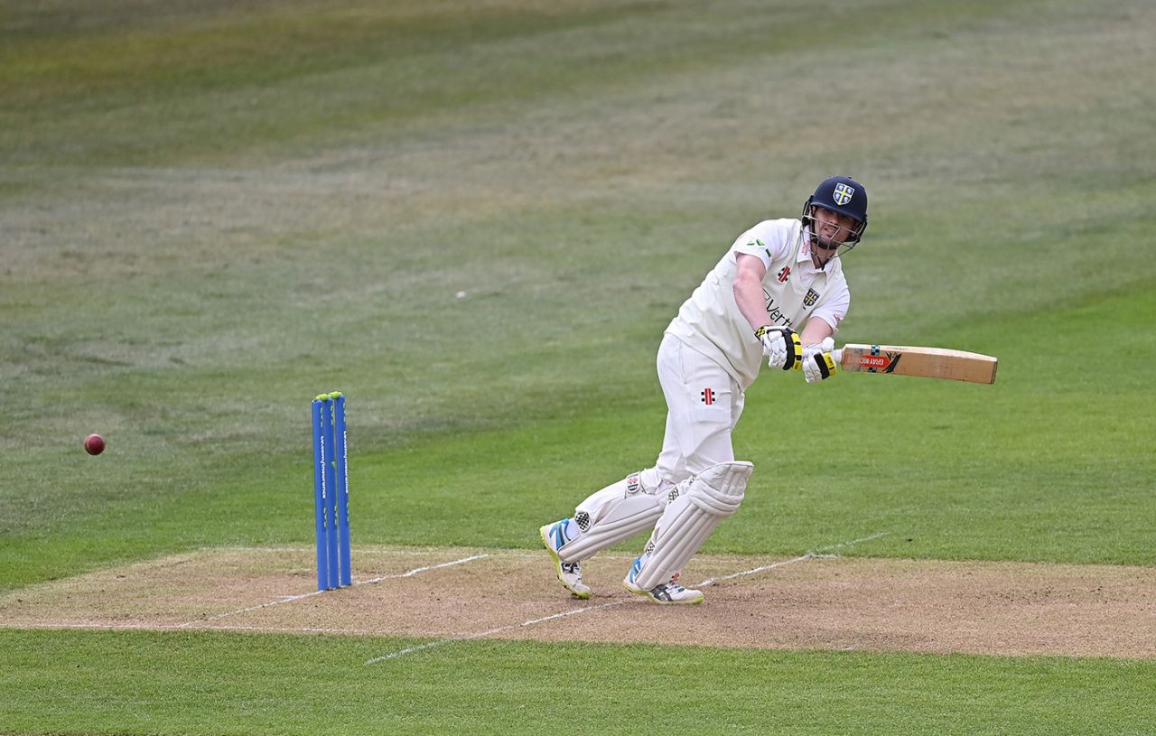 Alex Lees flicks leg side during his half-century, Nottinghamshire vs Durham, County Championship, Trent Bridge, April 8, 2021