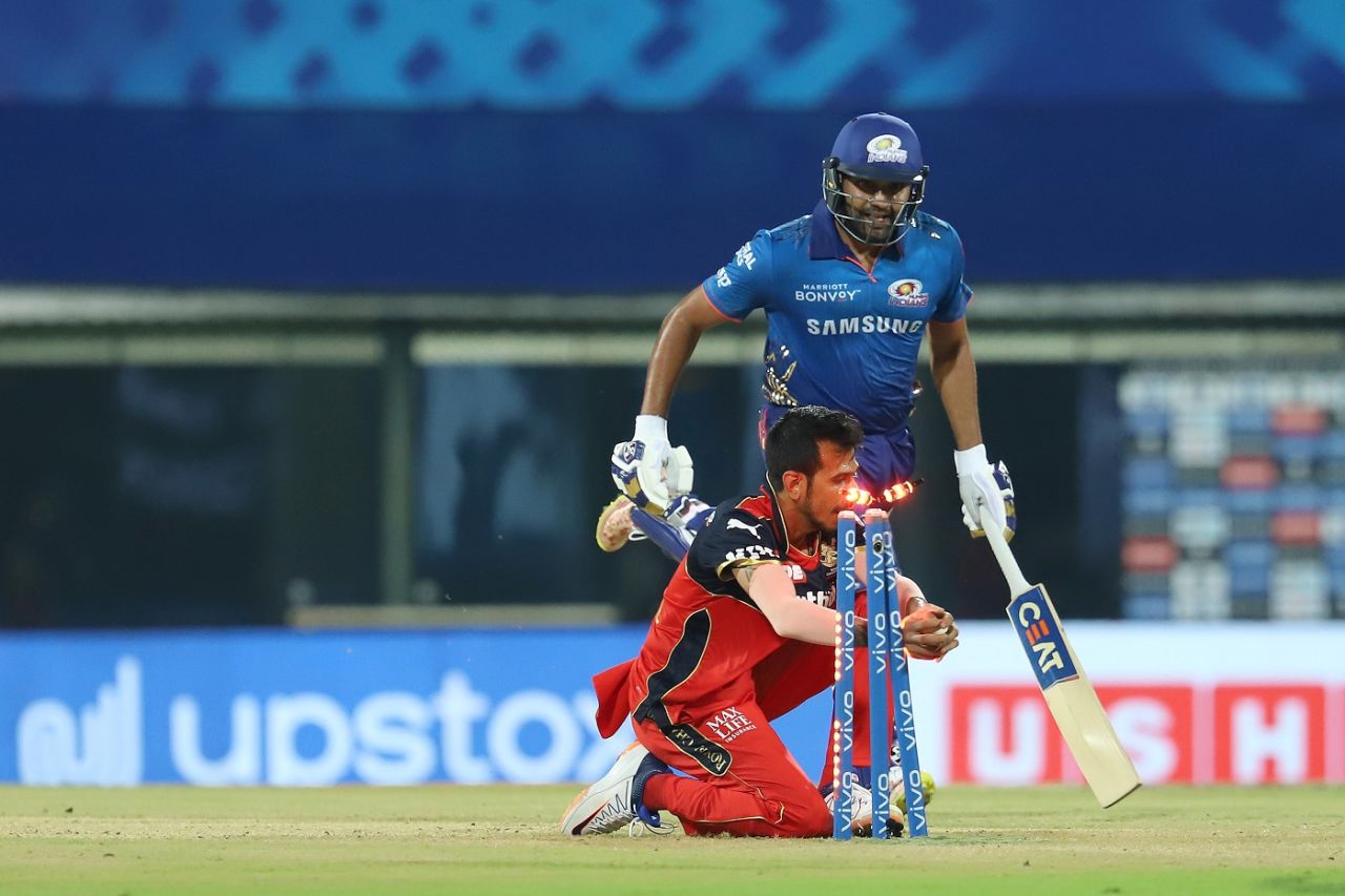 Yuzvendra Chahal runs Rohit Sharma out, Mumbai Indians vs Royal Challengers Bangalore, IPL 2021, Chennai, April 9, 2021