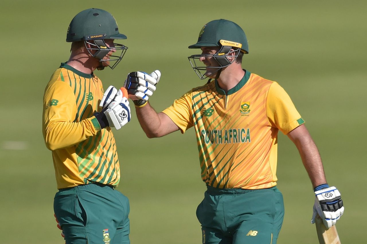 Jeinrich Klaasen and Pite van Biljon put on a solid stand for the fourth wicket, South Africa vs Pakistan, 1st T20I, Johannesburg, April 10, 2021