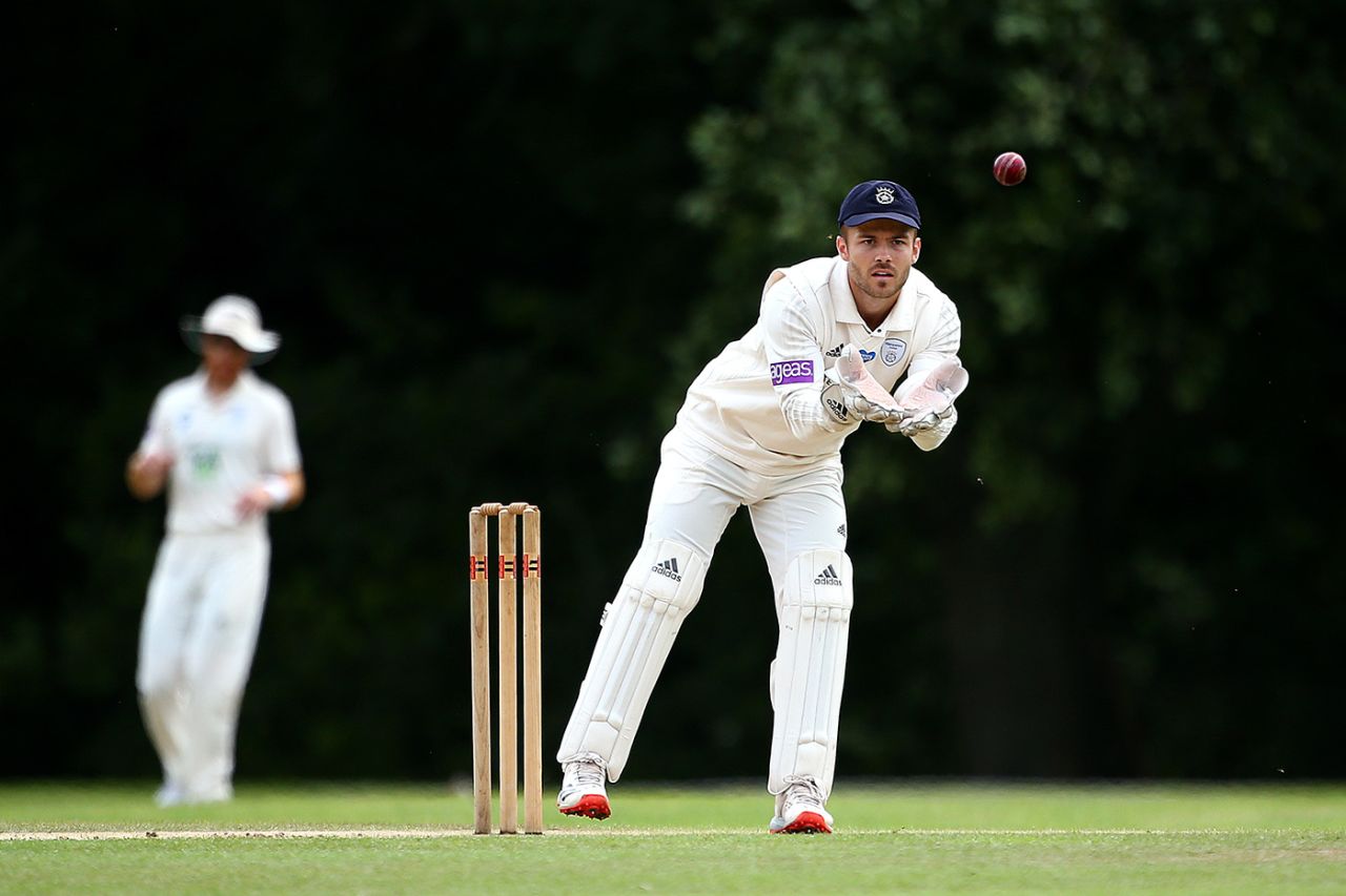 Lewis McManus collects a throw, Bob Willis Trophy, Hampshire v Essex, Arundel, August 23, 2020