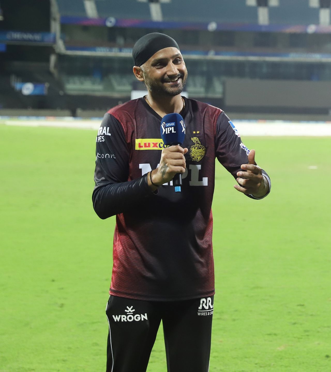Harbhajan Singh is all smiles after his debut game for KKR, Sunrisers Hyderabad vs Kolkata Knight Riders, IPL 2021, Chennai, April 11, 2021
