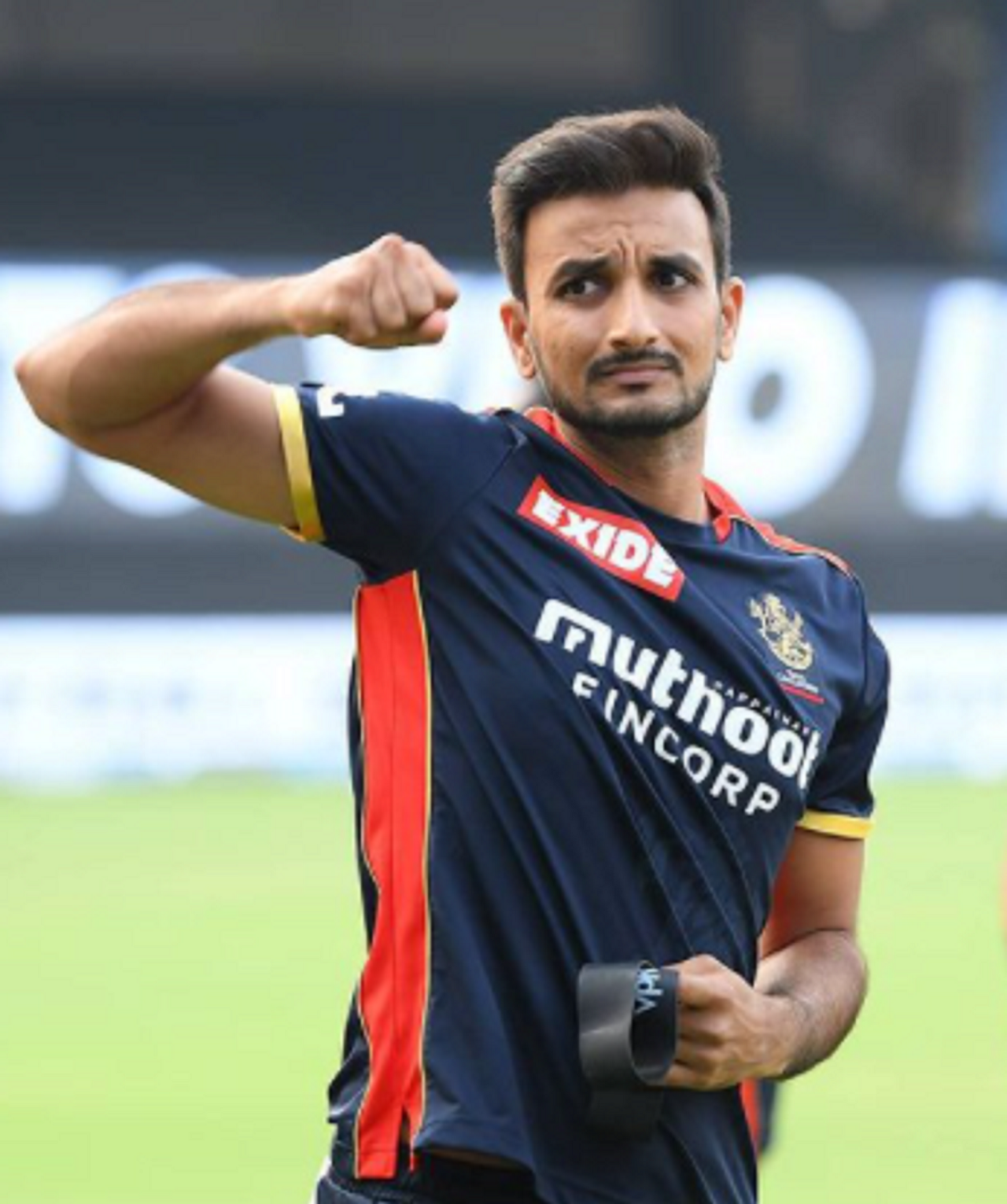 Harshal Patel reacts in the field during a practice session, IPL 2021, April 13, 2021
