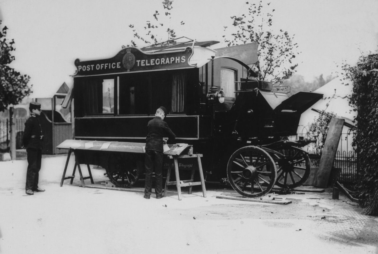 A special travelling Post Office telegraph car in use at Lord's, first Test, England vs South Africa, July 01, 1907