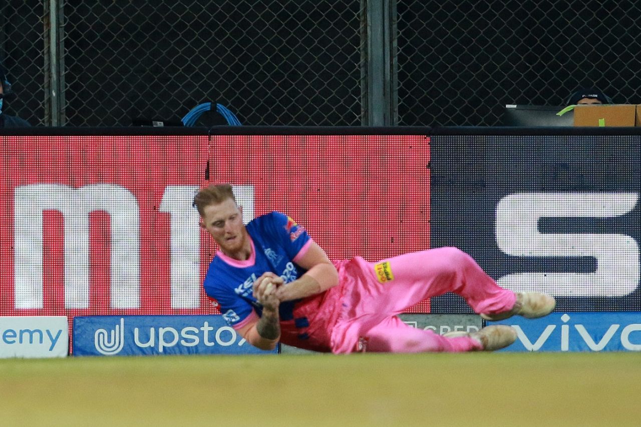 Ben Stokes tumbles while taking a catch, Rajasthan Royals vs Punjab Kings, IPL 2021, Mumbai, April 12, 2021