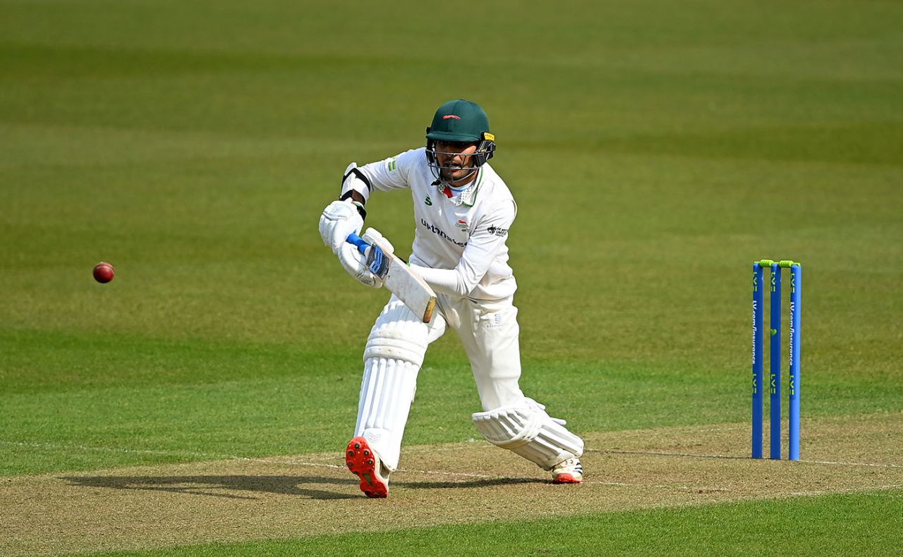 Hassan Azad was unbeaten on fifty at tea, LV= Insurance County Championship, Surrey vs Leicestershire, The Kia Oval, April 15, 2021