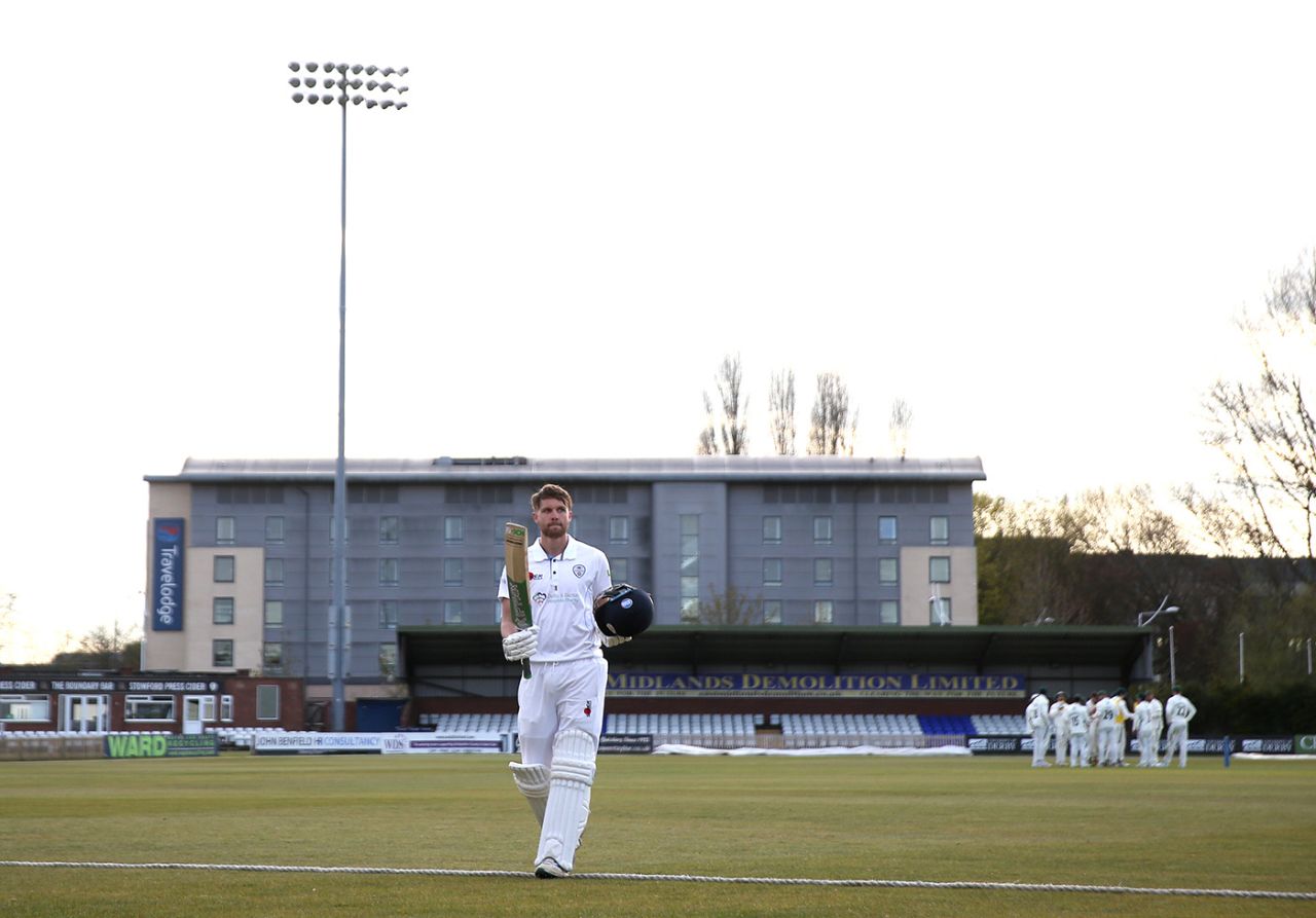 Matt Critchley walks off after making 109, LV= Insurance County Championship, Derbyshire vs Worcestershire, Incora County Ground, April 15, 2021