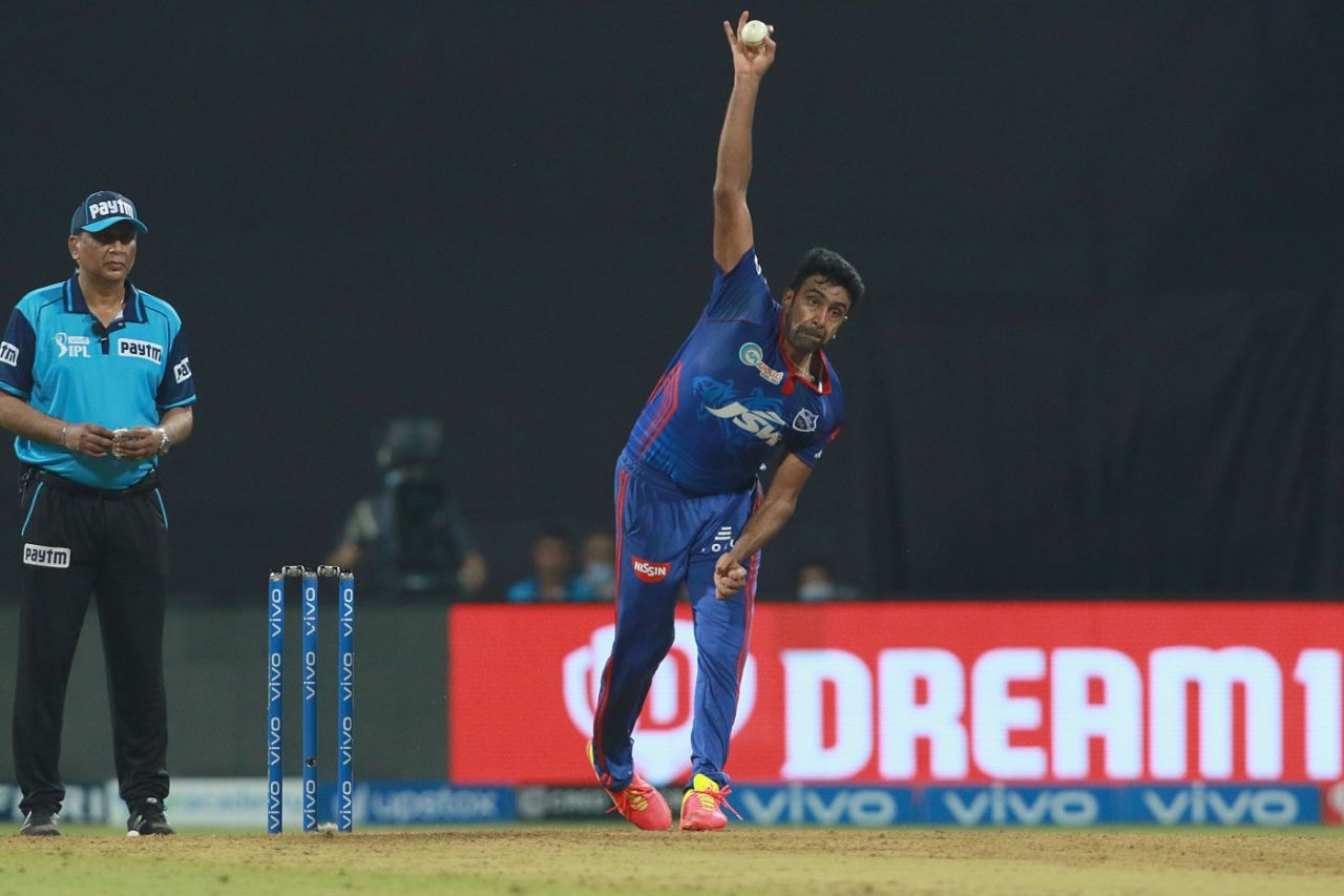 R Ashwin sends down a carrom ball, Delhi Capitals vs Rajasthan Royals, IPL 2021, Mumbai, April 15, 2021
