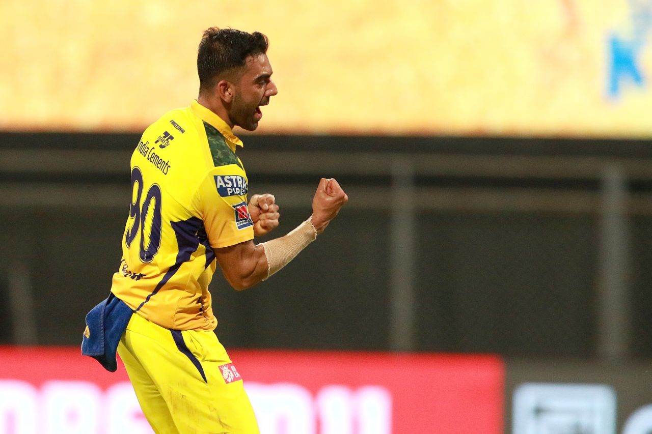 Deepak Chahar celebrates after dismissing Nicholas Pooran, Punjab Kings vs Chennai Super Kings, IPL 2021, Mumbai, April 16, 2021