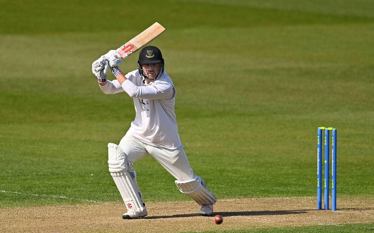 Stiaan van Zyl drives on his way to a century, LV= Insurance County Championship, Glamorgan vs Sussex, Sophia Gardens, April 16, 2021