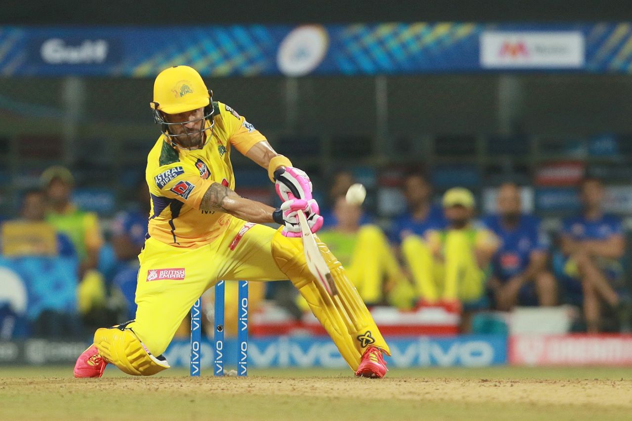 Faf du Plessis plays the ramp shot, Punjab Kings vs Chennai Super Kings, IPL 2021, Mumbai, April 16, 2021
