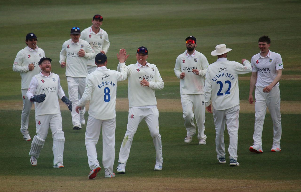 Durham celebrate another wicket as Essex crumble at Chelmsford, LV= Insurance County Championship, Essex vs Durham, Cloudfm County Ground, April 16, 2021