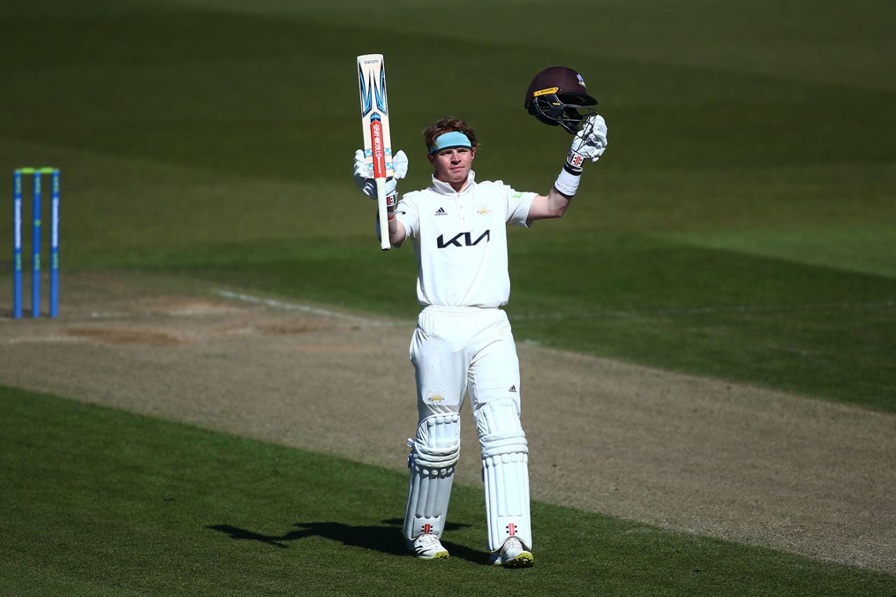 Ollie Pope celebrates his century, LV= Insurance County Championship, Surrey vs Leicestershire, The Kia Oval, April 17, 2021