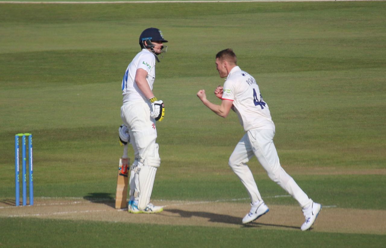 Alex Lees falls for a duck to Jamie Porter as Essex surge with the new ball, LV= Insurance County Championship, Essex vs Durham, Cloudfm County Ground, April 17, 2021