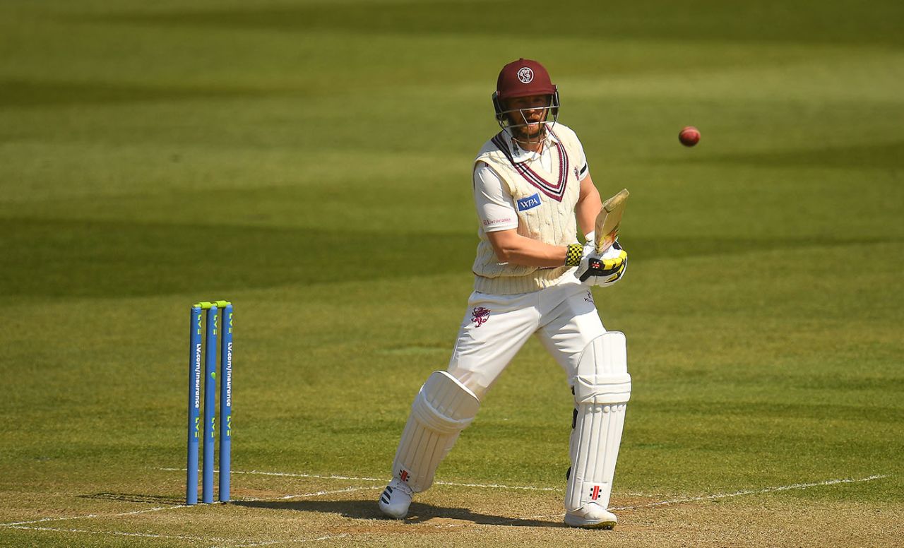 James Hildreth plays to the off side en route to fifty, LV= Insurance County Championship, Somerset vs Gloucestershire, Taunton, April 17, 2021