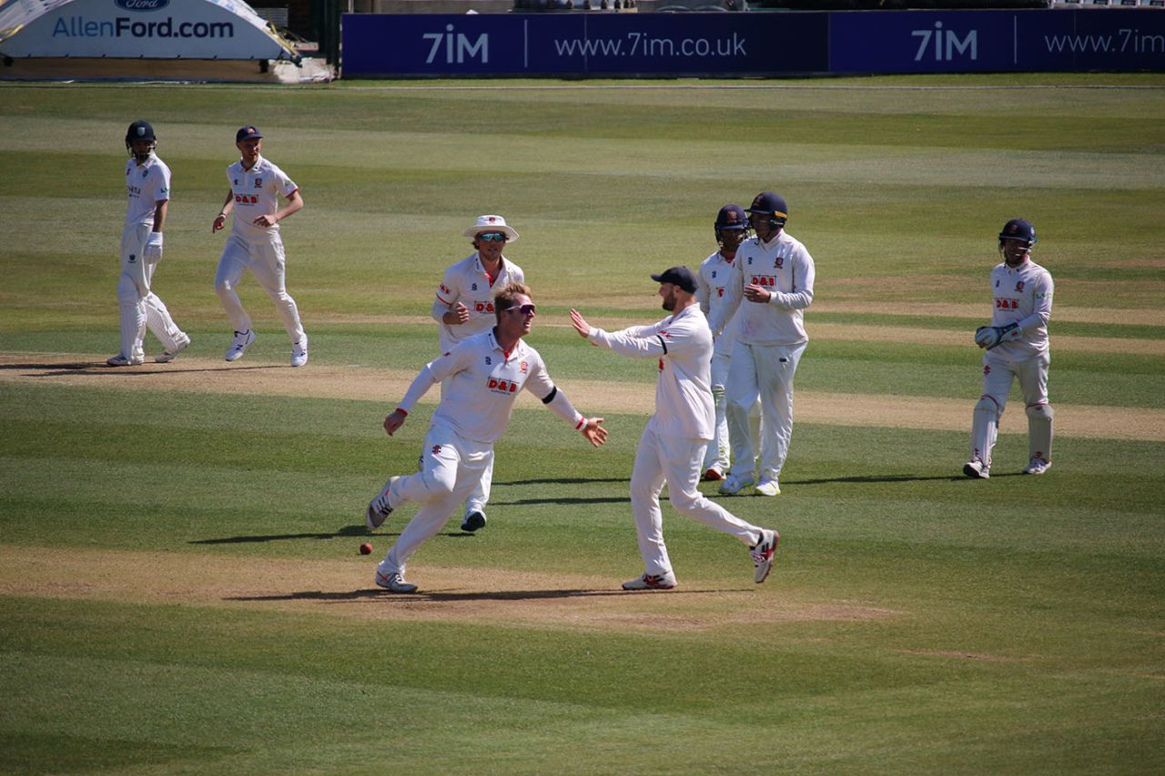 Simon Harmer celebrates a wicket, LV= Insurance County Championship, Essex vs Durham, Cloudfm County Ground, April 18, 2021