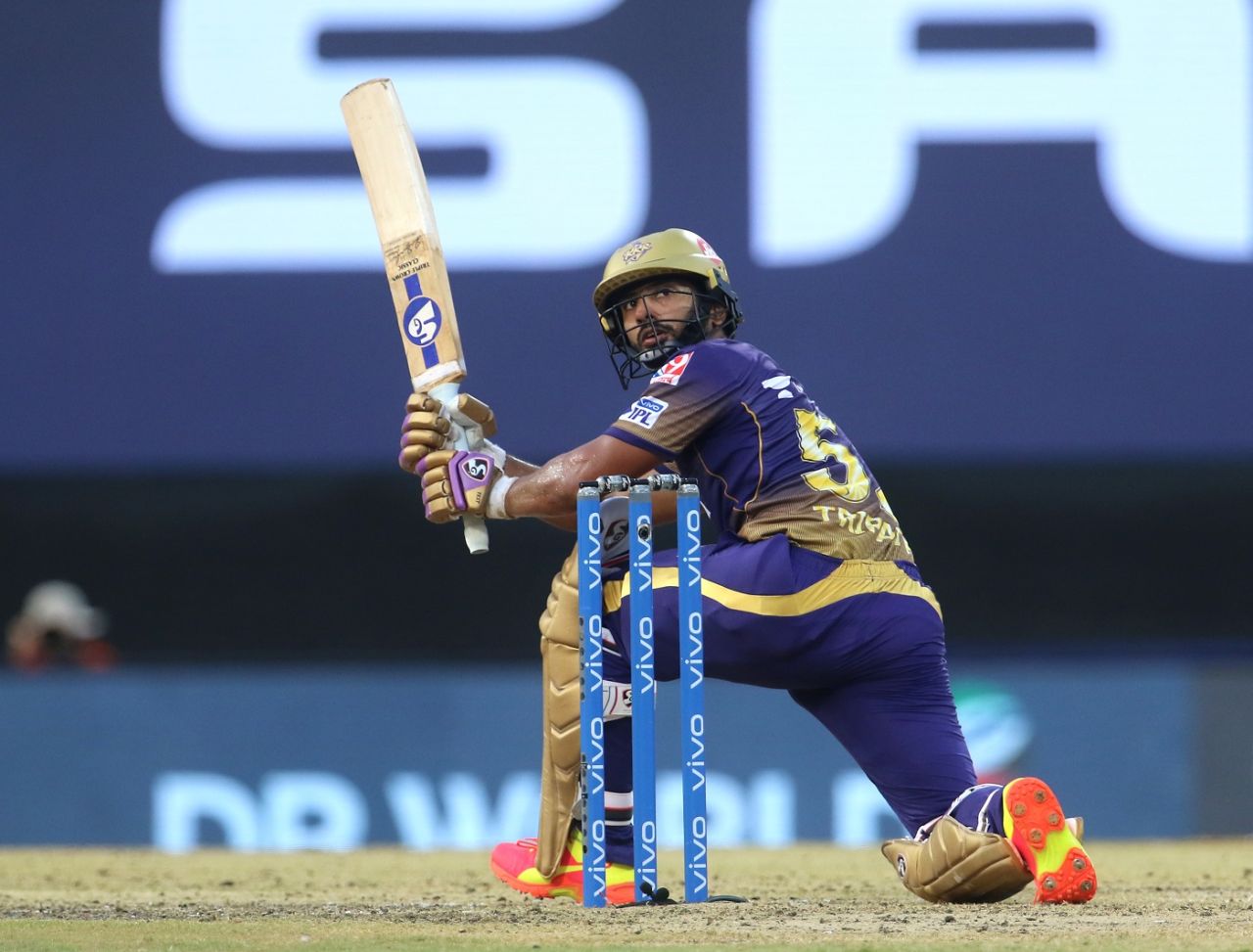 Rahul Tripathi plays a scoop, Royal Challengers Bangalore vs Kolkata Knight Riders, IPL 2021, Chennai, April 18, 2021