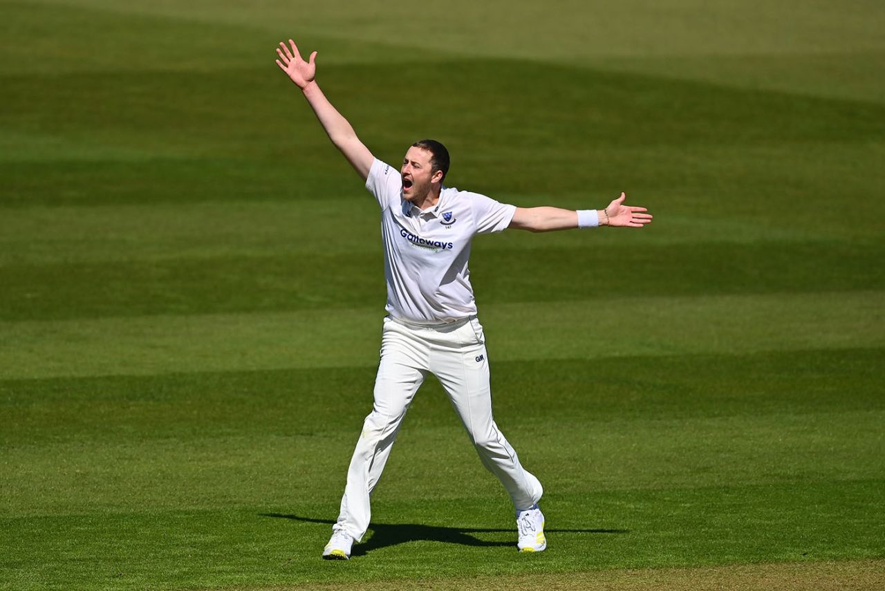 Ollie Robinson appeals for a wicket, LV= Insurance County Championship, Glamorgan vs Sussex, Sophia Gardens, April 15, 2021