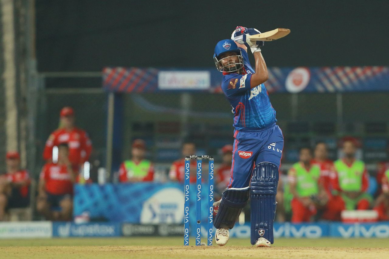 Prithvi Shaw offers the straight-bat treatment, Delhi Capitals vs Punjab Kings, IPL 2021, Mumbai, April 18, 2021