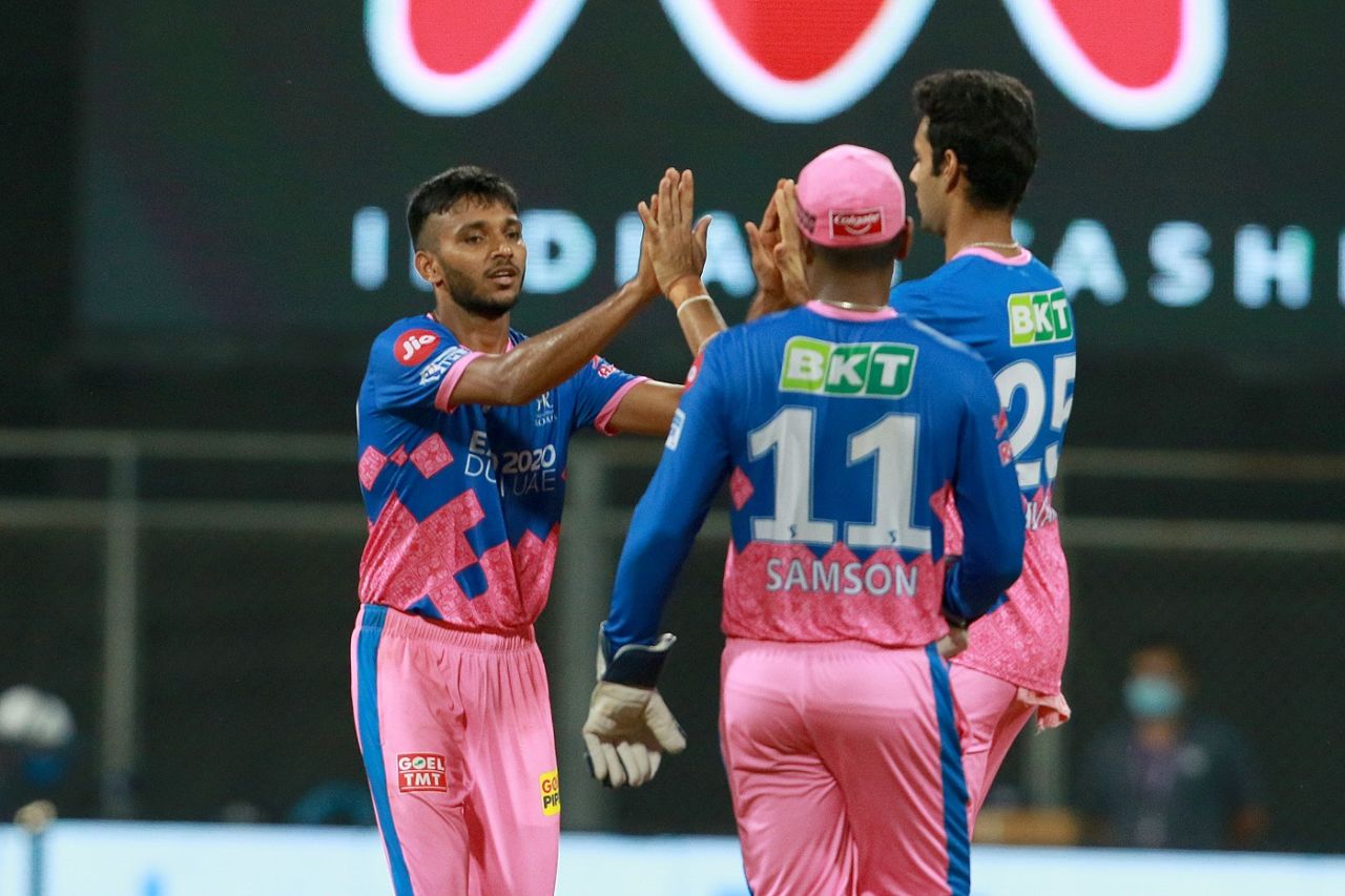 Chetan Sakariya celebrates after dismissing Ambati Rayudu, Chennai Super Kings vs Rajasthan Royals, IPL 2021, Mumbai, April 19, 2021