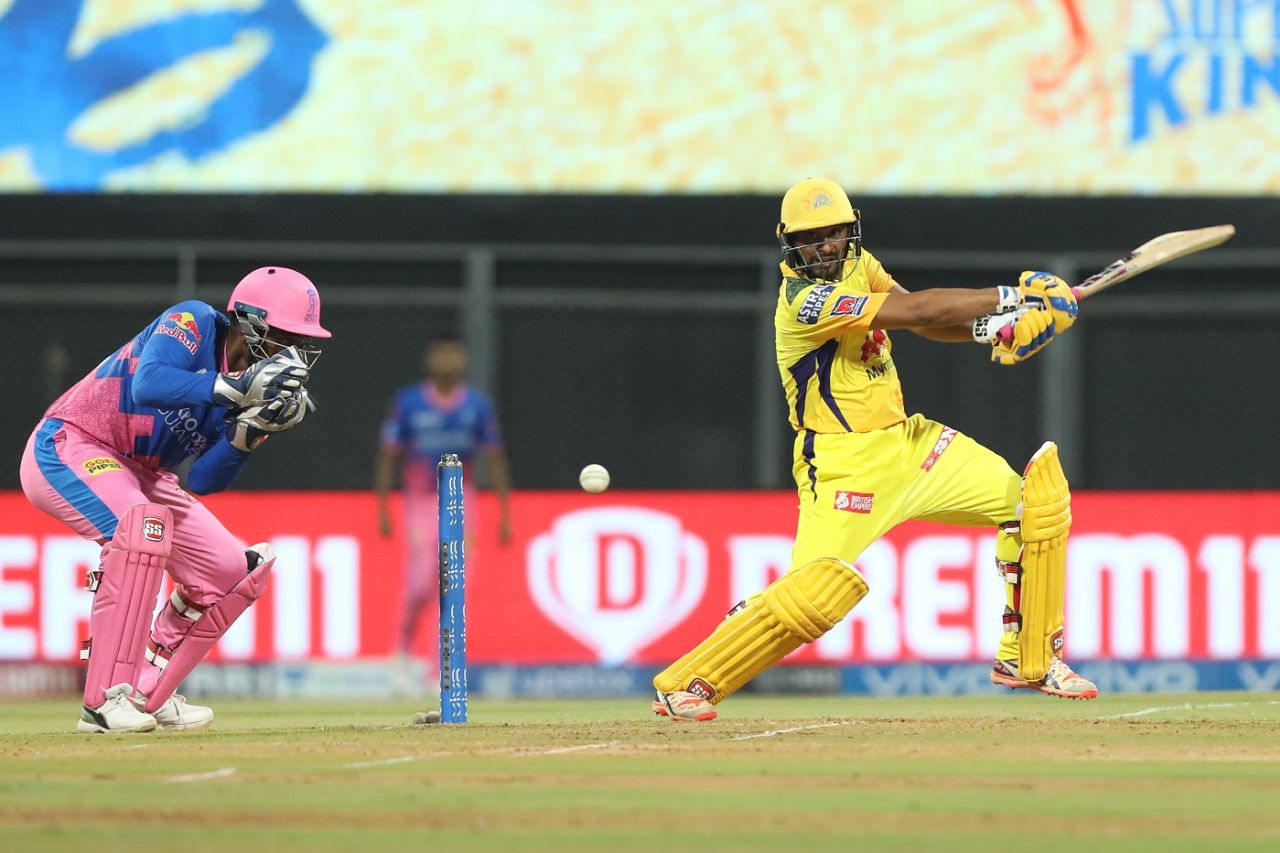 Ambati Rayudu plays the cut, Chennai Super Kings vs Rajasthan Royals, IPL 2021, Mumbai, April 19, 2021