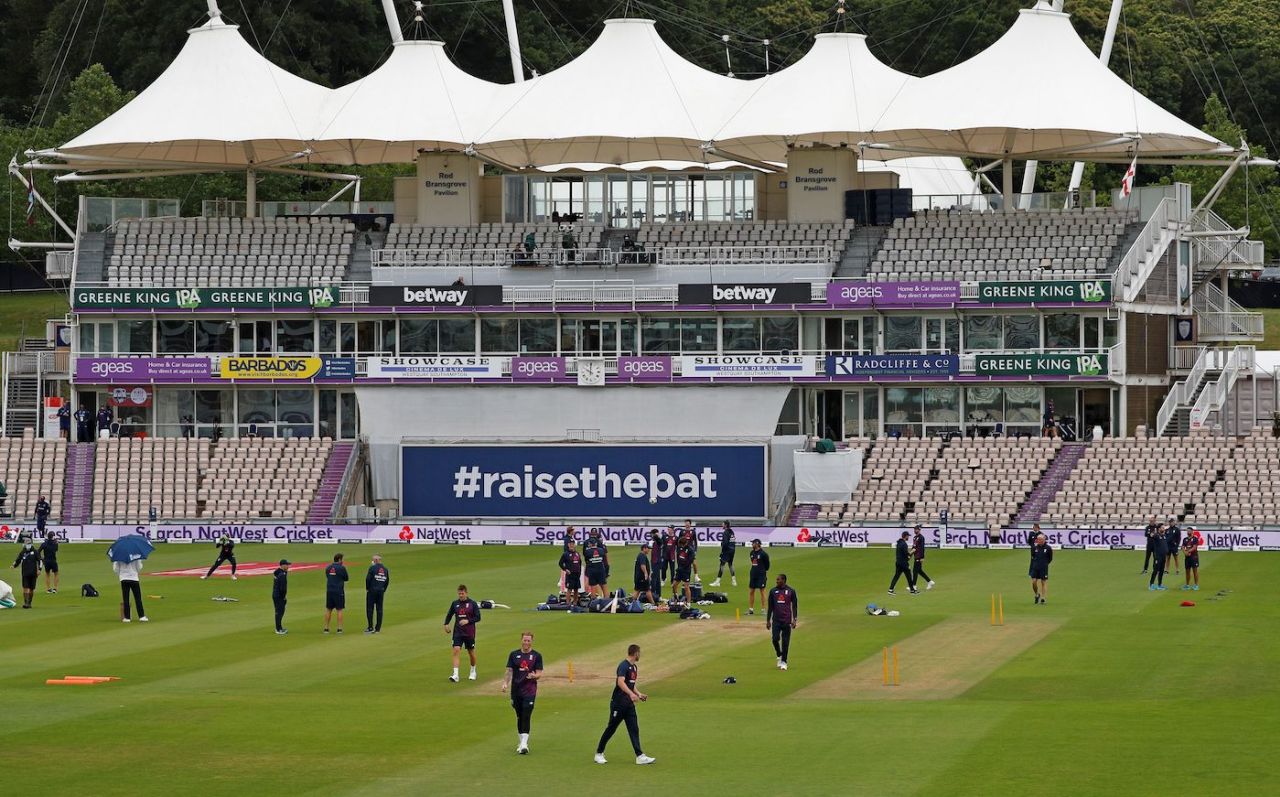 England players warm up ahead of the first Test in Southampton, England v West Indies, 1st Test, day 1, Southampton, July 08, 2020