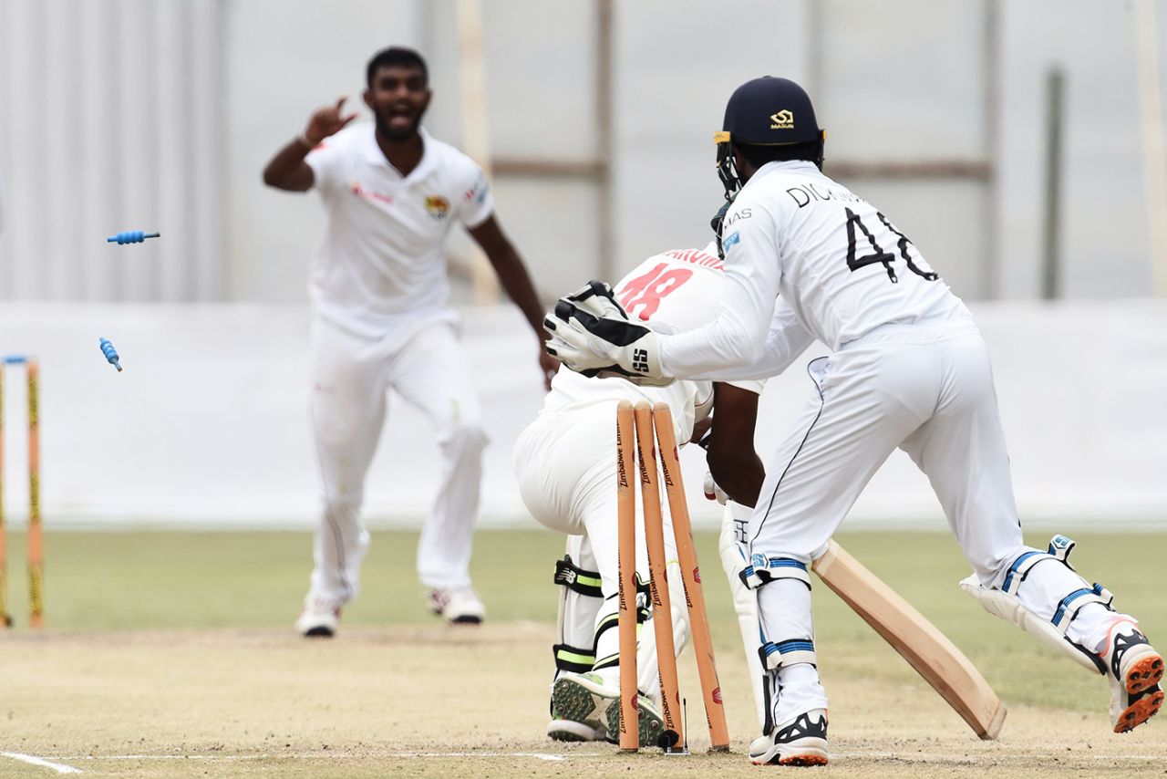 Niroshan Dickwella stumps Timycen Maruma off Lasith Embuldeniya, Zimbabwe v Sri Lanka, 2nd Test, Harare, 4th day, January 30, 2020