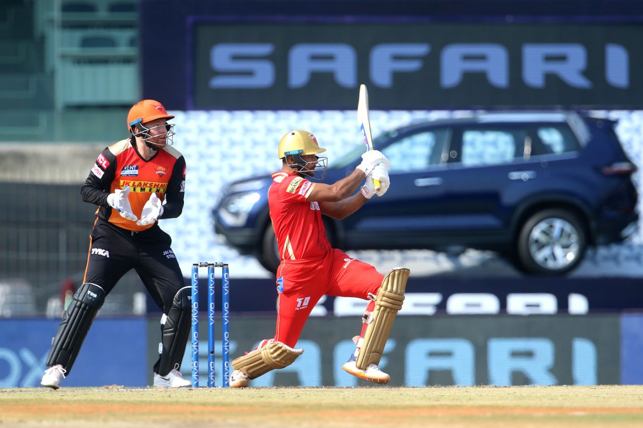 Mayank Agarwal targets the leg side, Punjab Kings vs Sunrisers Hyderabad, IPL 2021, Chennai, April 21, 2021