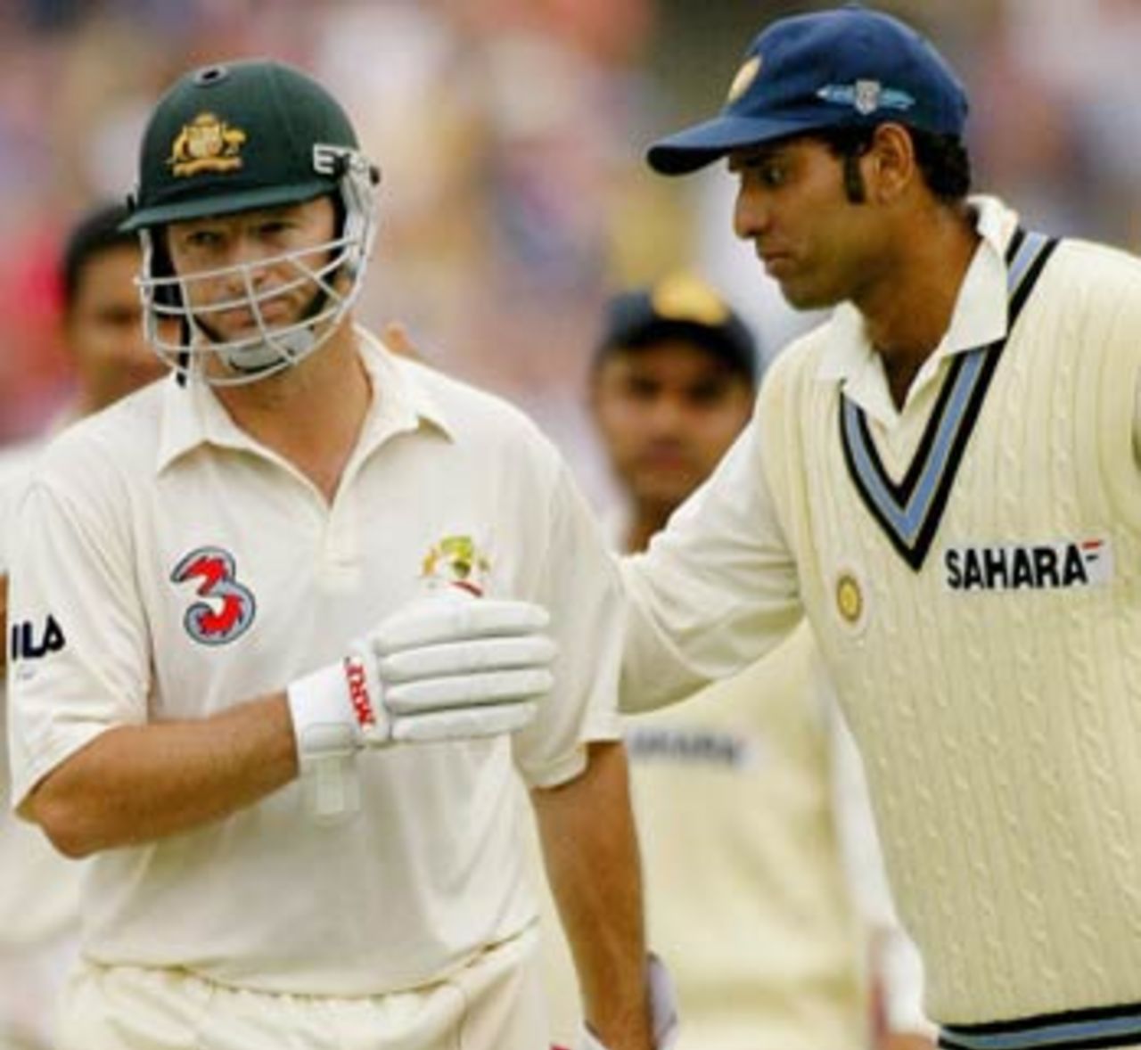 VVS Laxman rushes across to congratulate one of his heroes on a career well played, Australia v India, 4th Test, Sydney, 5th day, January 6, 2004
