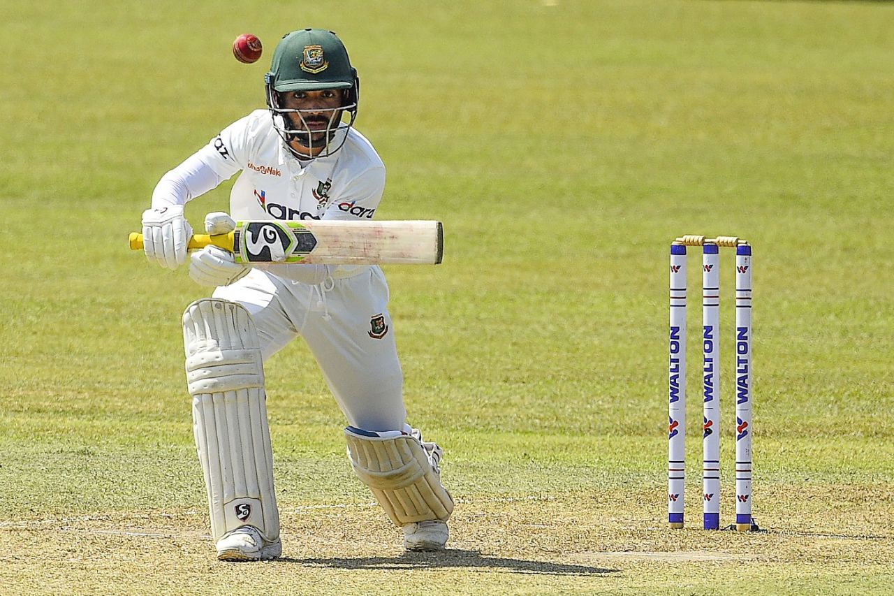 Mominul Haque plays one into the off side, Sri Lanka vs Bangladesh, 1st Test, Pallekele, 2nd day, April 22, 2021