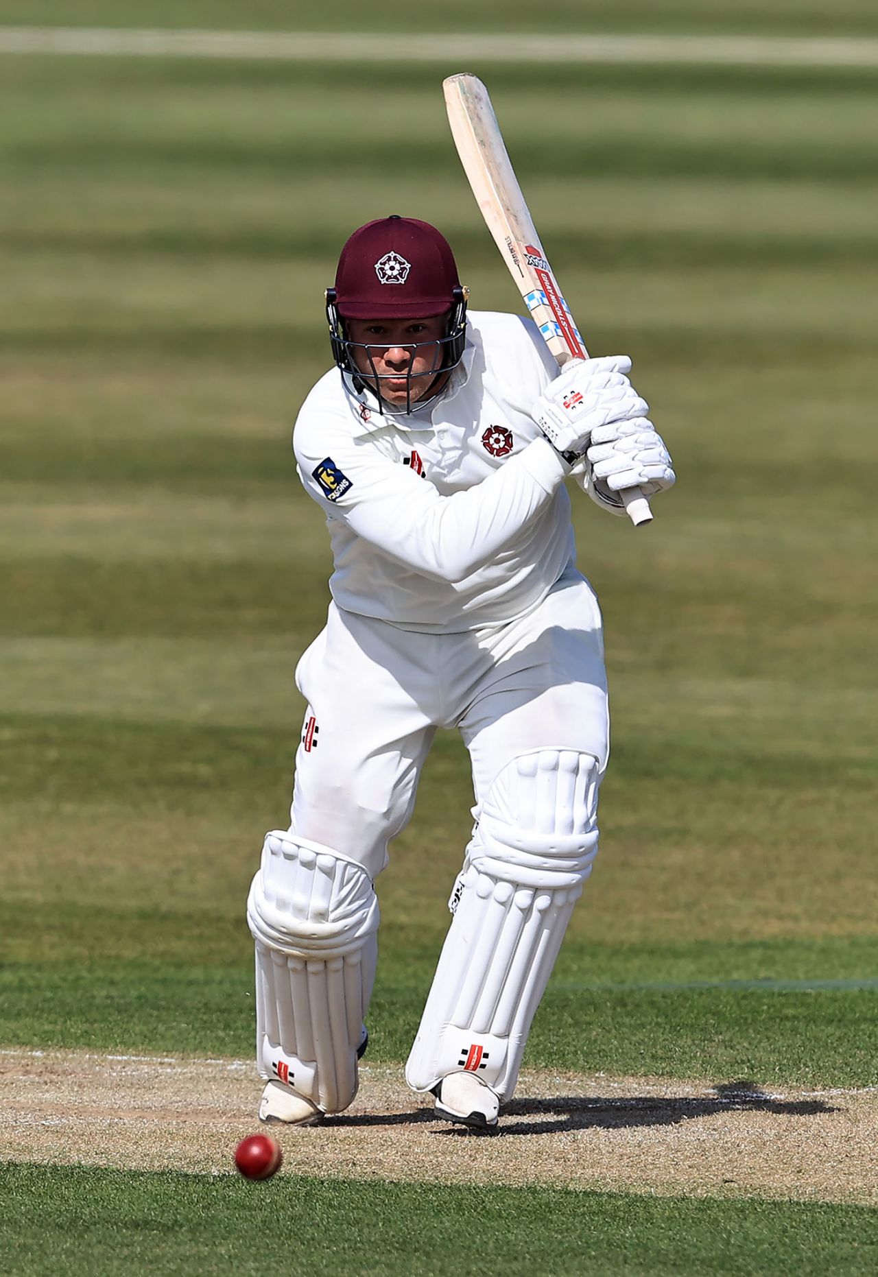 Adam Rossington drives during Northants' reply, Northamptonshire v Glamorgan, LV= County Championship, day 2, April 23, 2021