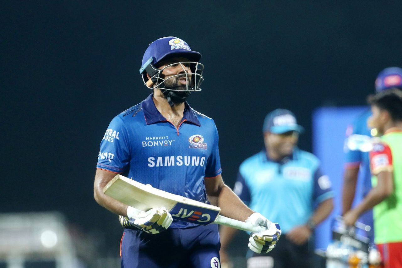 Rohit Sharma walks back after being dismissed, Punjab Kings vs Mumbai Indians, IPL 2021, Chennai, April 23, 2021
