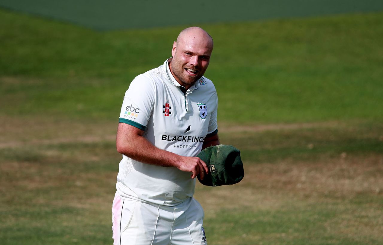 Worcestershire captain Joe Leach smiles, Bob Willis Trophy, Northamptonshire vs Worcestershire, The County Ground, August 18, 2020