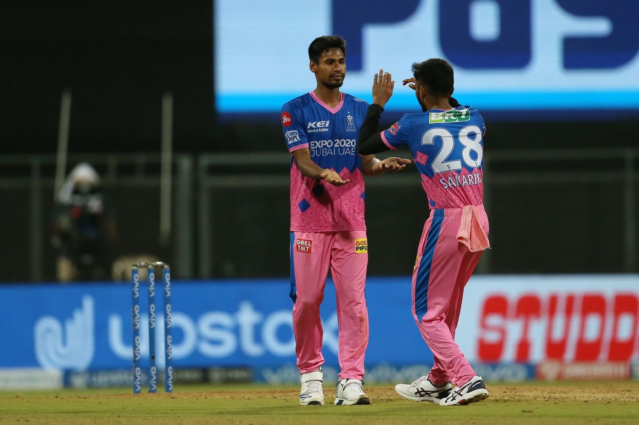 Mustafizur Rahman celebrates the dismissal of Rahul Tripathi, Rajasthan Royals vs Kolkata Knight Riders, IPL 2021, Mumbai, April 24, 2021