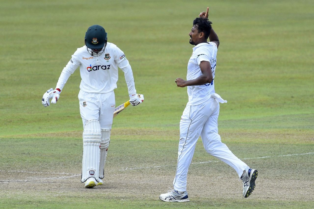 Suranga Lakmal dismissed Saif Hassan on the final day, Sri Lanka v Bangladesh, 1st Test, Pallekele, 5th day, April 25, 2021