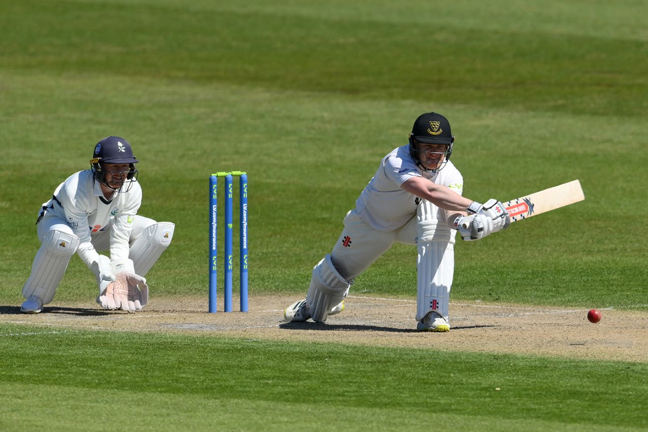 Ben Brown plays the reverse-sweep, LV= Insurance County Championship, Sussex vs Yorkshire, day 2, Hove, April 23, 2021