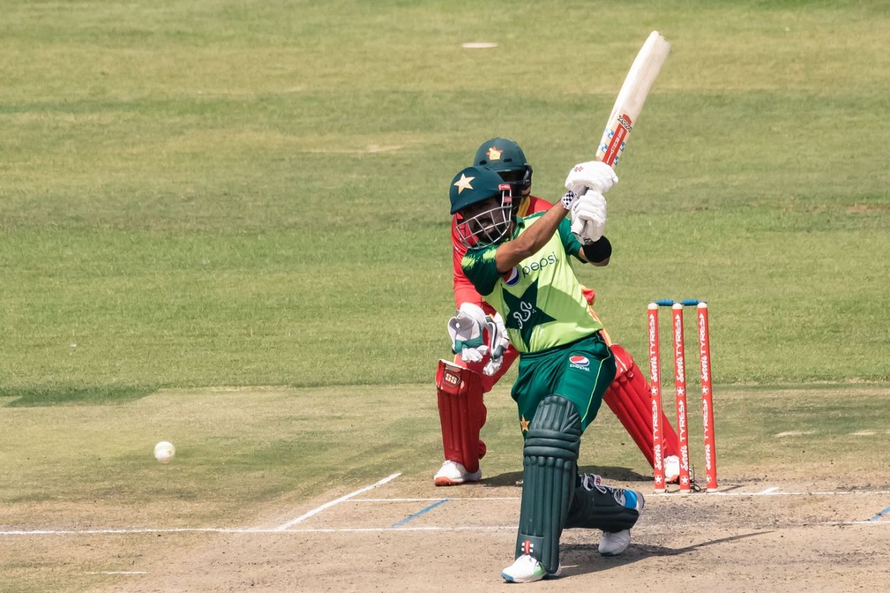 Babar Azam hits in the air, Zimbabwe vs Pakistan, 3rd T20I, Harare, April 25, 2021