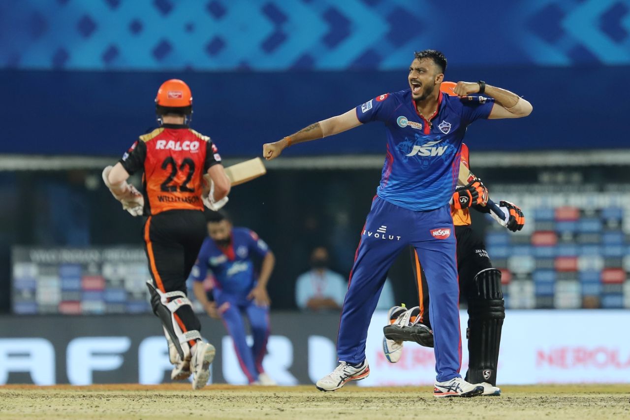 Axar Patel is pumped up after getting Rashid Khan for a first-ball duck, Delhi Capitals vs Sunrisers Hyderabad, IPL 2021, Chennai, April 25, 2021
