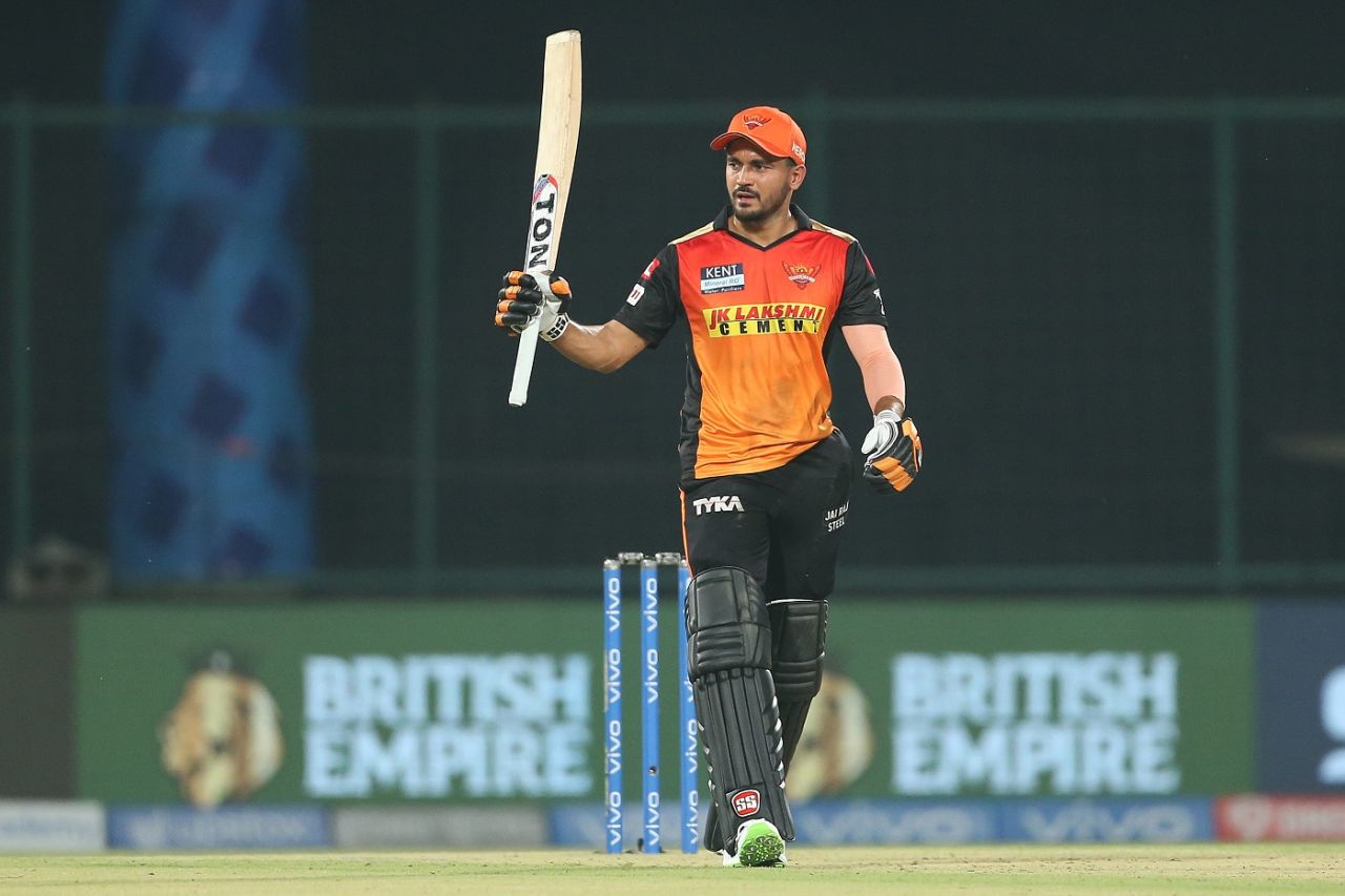 Manish Pandey celebrates his half-century, Chennai Super Kings vs Sunrisers Hyderabad, IPL 2021, Delhi, April 28, 2021